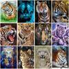 DIY Tiger 5D Diamond Painting Full Round Drill Animal Diamond Embroidery Cross Stitch Kit Rhinestone Wall Art Home Decor Gift