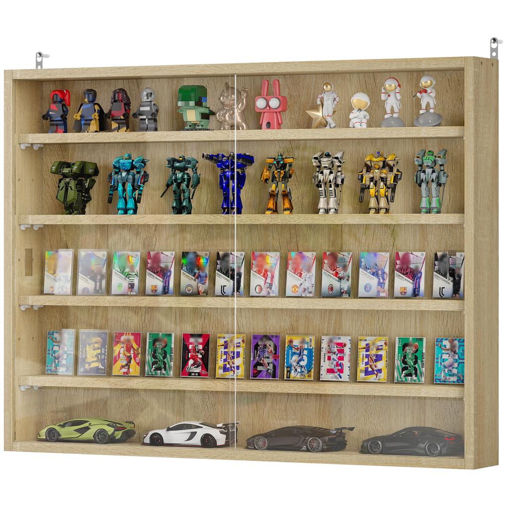5-Tier Adjustable Wooden Notice Board with Glass Doors. Wood Color. 80x9.5x60cm