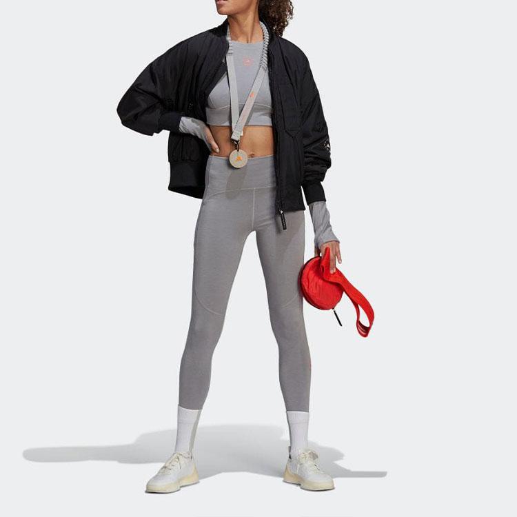 Adidas Футболка женская однотонная с круглым вырезом и длинным рукавом с принтом логотипа, серая HD9061