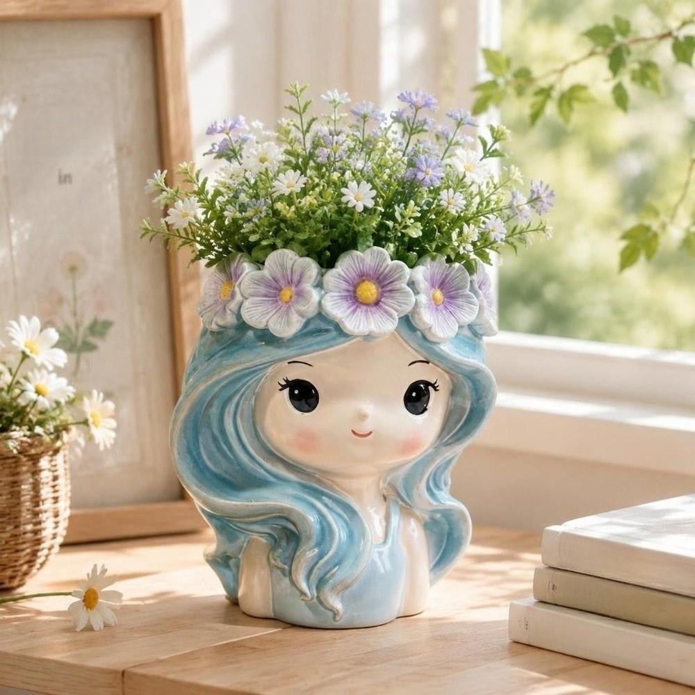 Decoration Girl Shape Planter Desktop Storage Flower Container Creative Fairy Flowerpot Table