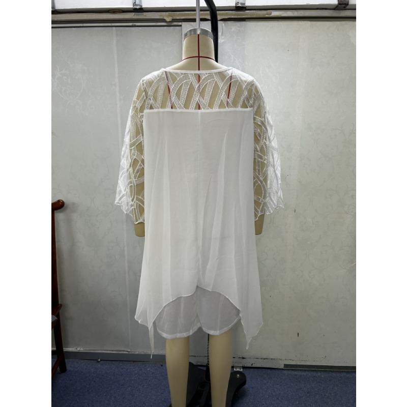 Женское кружевное платье с рукавами 7/10 и неровным подолом из шифона