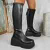 Short Plush Women's Knee-High Boots Autumn Winter Thick Sole Long Boots Black PU Back Zip Platform Botas Largas Mujer Size 36-42