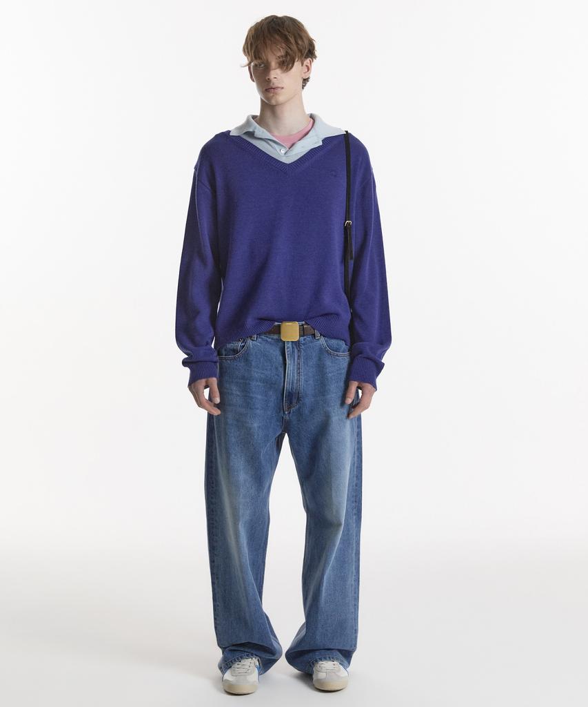 NOHANT Layered V-Neck Collar Knit Blue