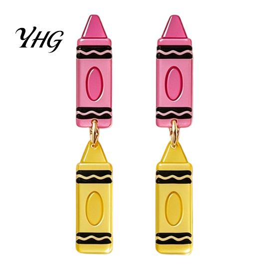 Creative School Theme Dangle Drops 1 Pair Teacher Earrings for Women, Cute 2D Acrylic Crayon Pencil Backpack Appreciation Day Jewelry Number Alphabet