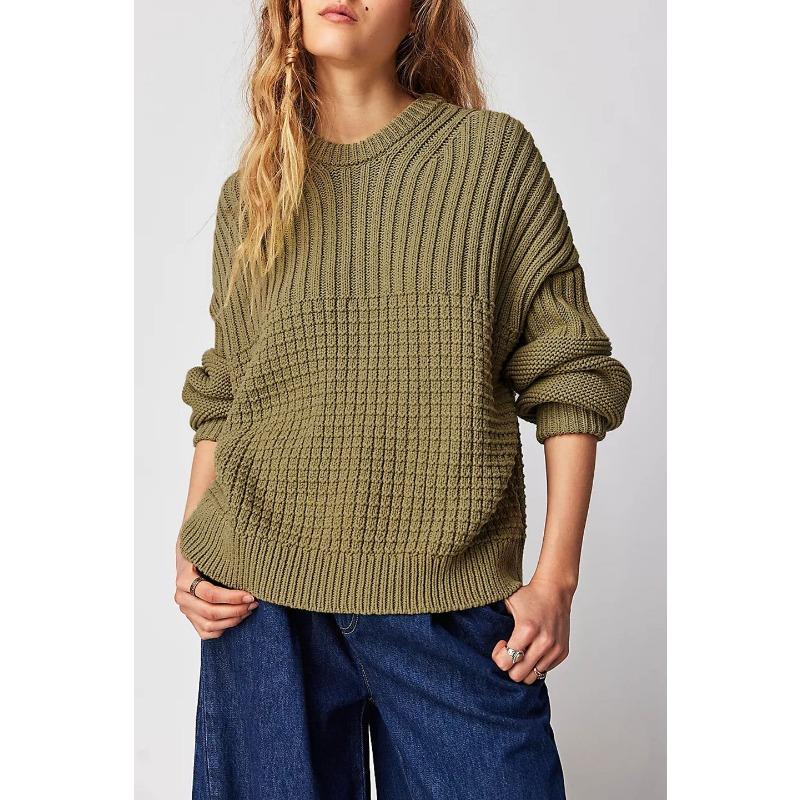 20Женский осенне-зимний однотонный свободный свитер с круглым вырезом