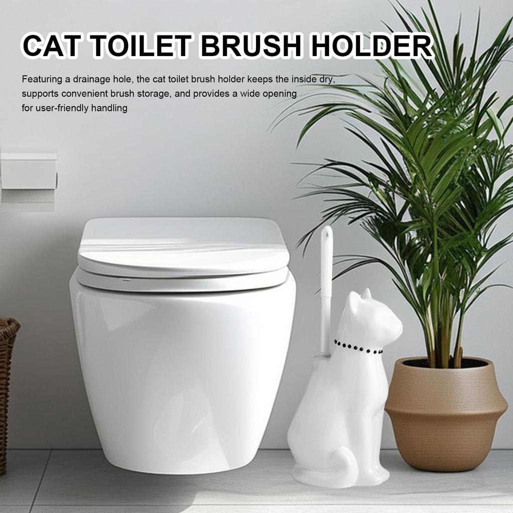 Cat Toilet Brush Holder and Scrubber Toilet Bowl Brush Cute Ceramic Holder for Corner Maintenance Household RV Crevice Hygiene