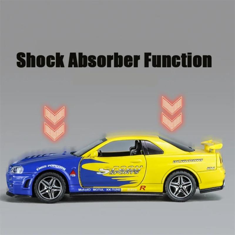 Масштаб 1/32 Nissan GTR R34 SKYLINE Fast Alloy Simulation Car Model Diecasts & Toy Vehicles and Furious Cars Decoration Toys for Children Boy