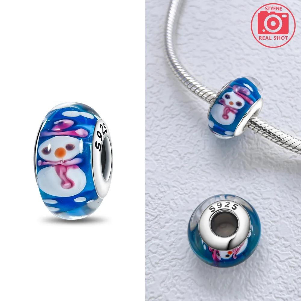 925 Silver Bracelet Women DIY Gift Murano Jewelry with Flower Blue Star Green Turtle Glass Beads