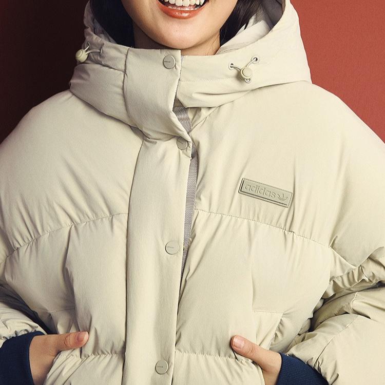 adidas Originals Trefoil Series Outdoor Sports Casual Simple Теплая куртка с капюшоном Женская куртка светло-серого цвета с кунжутом JD3786
