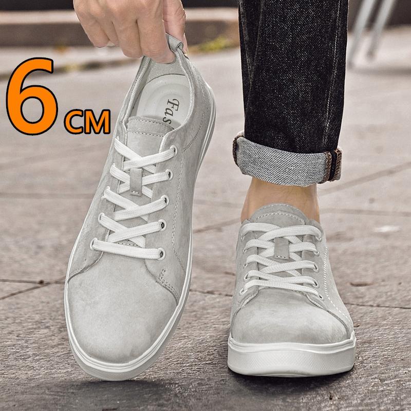 Men's Suede Casual Elevator Shoes 6cm Hidden Heel Height Increasing Sprots Breathable Comfortable Leather Lift Sneakers for Men