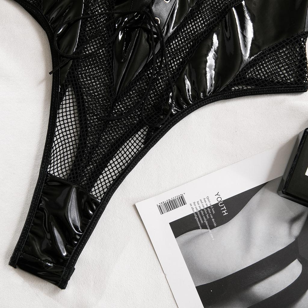 Сексуальный комбинезон из кожаной сетки с вышивкой Сексуальный