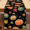 Thanksgiving Party Table Runner Pumpkin Sunflower Print Stain-Proof Reusable Table Protection