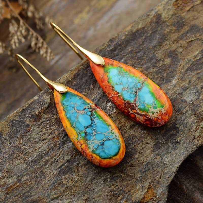 BLINGBAY женские новые богемные серьги-подвески в форме капли из натурального камня, популярные ретро-ювелирные изделия в этническом стиле