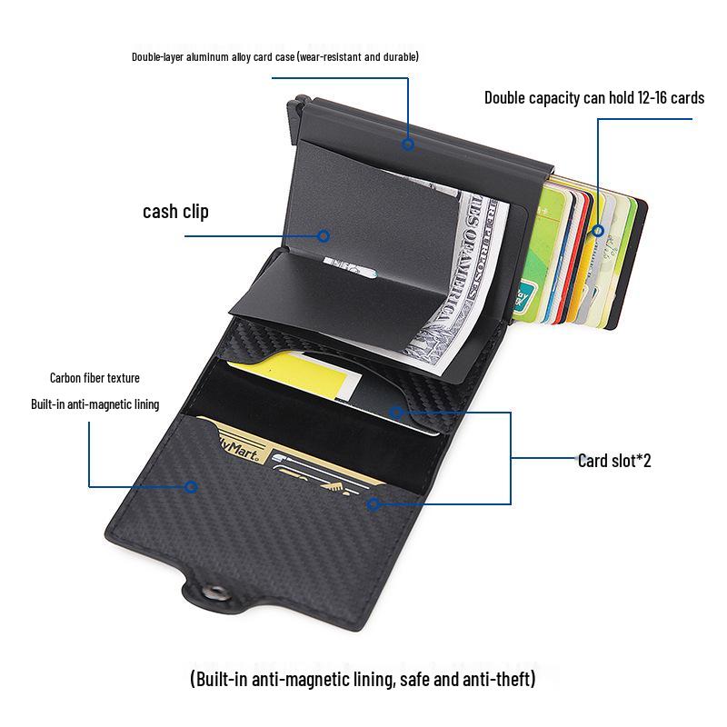 Men's Carbon Fiber RFID Anti-Theft Double Layer Metal Card Holder Wallet