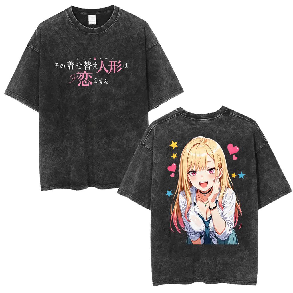Japanese Anime Marin Kitagawa My Dress Up Darling Vintage Washed T Shirts Men Women Harajuku Oversized Cotton Tshirt Streetwear