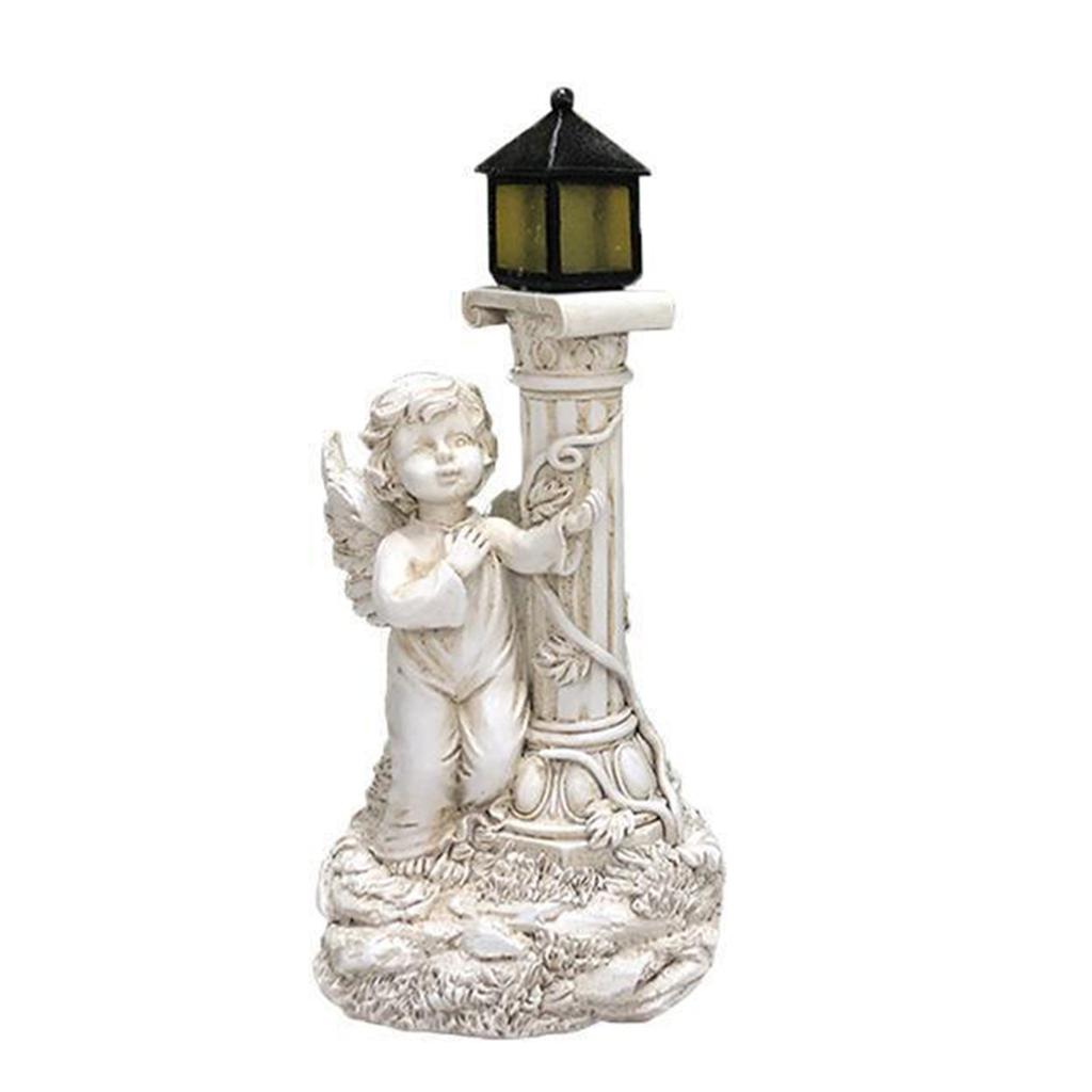 Resin Roman Colum Angel Statue with Solar Lights Ornament Outdoor Garden Waterproof Figurine Solar Glowing Lamp Decors