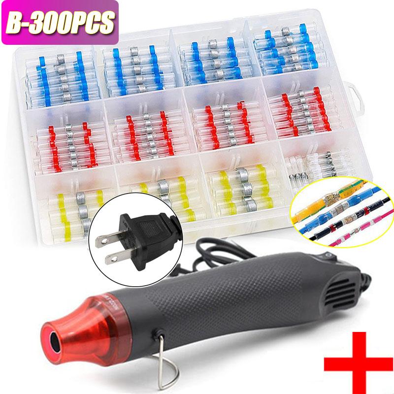 100/800PCS Solder Seal Wire Connectors Heat Shrink Solder Butt Connectors Kit Automotive Marine Insulated with 300W Hot Air Gun