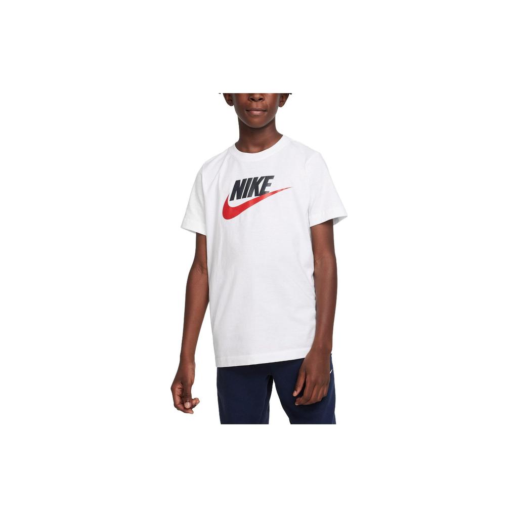 Nike Футболка с коротким рукавом и круглым вырезом с принтом логотипа из хлопка, детские топы белого цвета DV2579-101