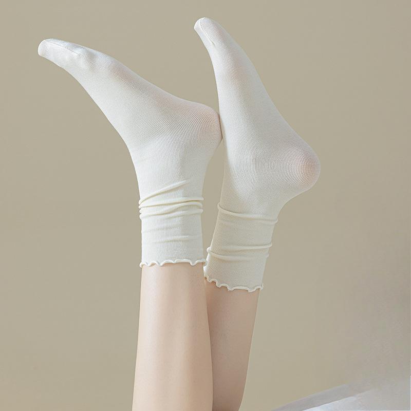 Женские весенне-летние носки, однотонные черные носки до середины икры с отделкой ушками, кроссовки, универсальные женские носки