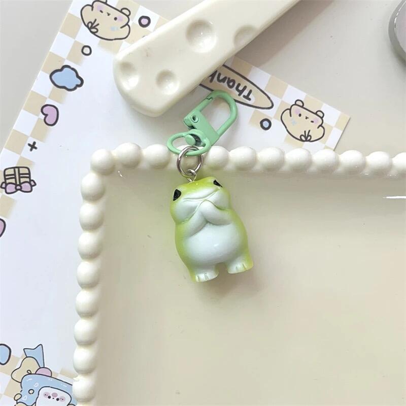 Funny Green Frog Resin Keychain 1/6Pcs Animal Charms Pendant DIY Phone Chain Bag Decor Jewelry Making Accessory