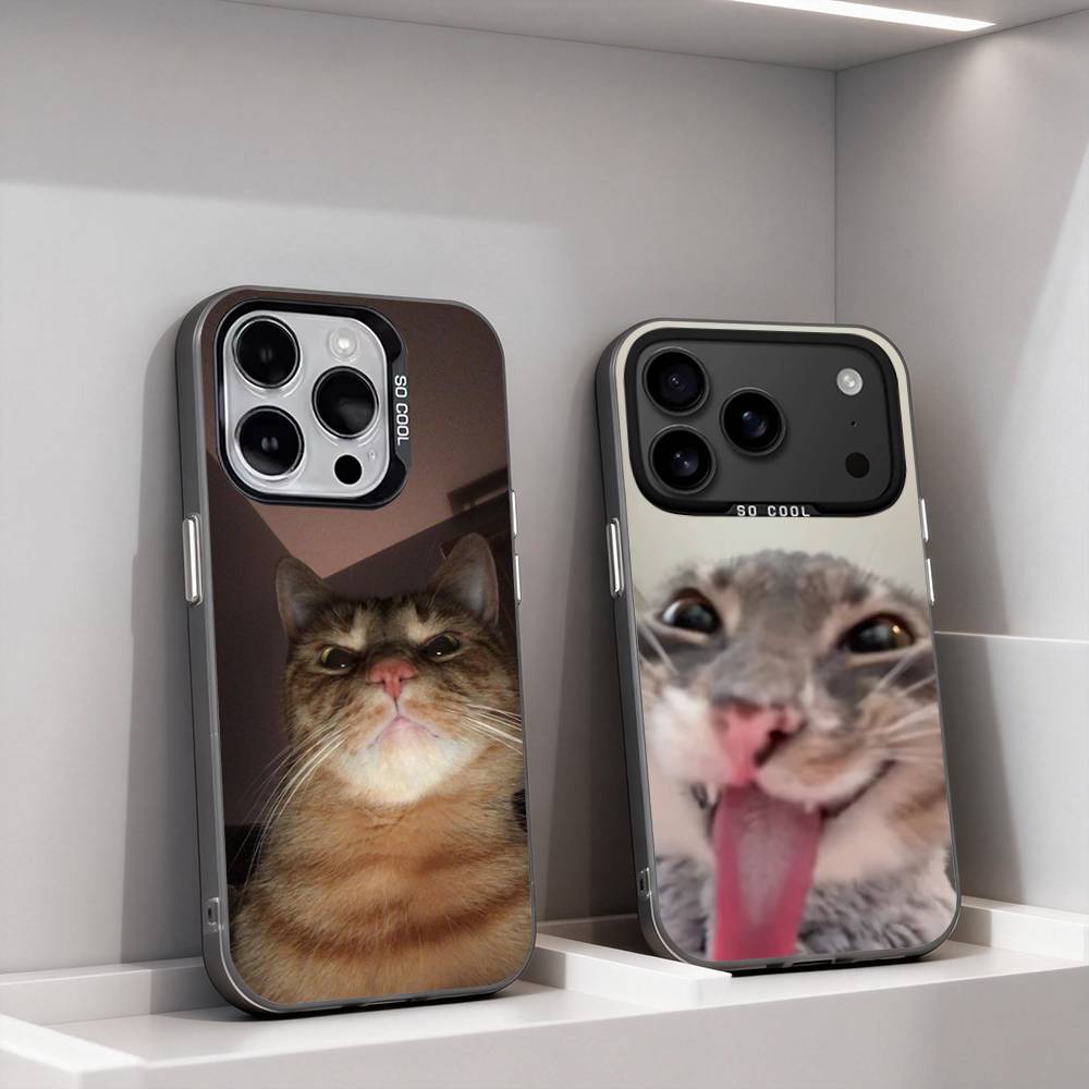 Забавный чехол для телефона с кошачьими мемами для iPhone 11, 12, 13, 14, 15, 16, 17, Pro, Max, Plus, E, Air, Mini, матовый черный IMD.