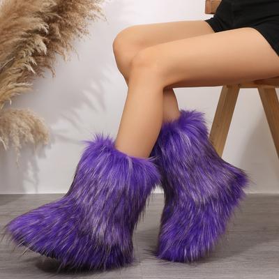 Мода Зимняя обувь Женские зимние пушистые меховые сапоги Женские плюшевые теплые зимние сапоги Роскошная обувь Меховые сапоги Мода