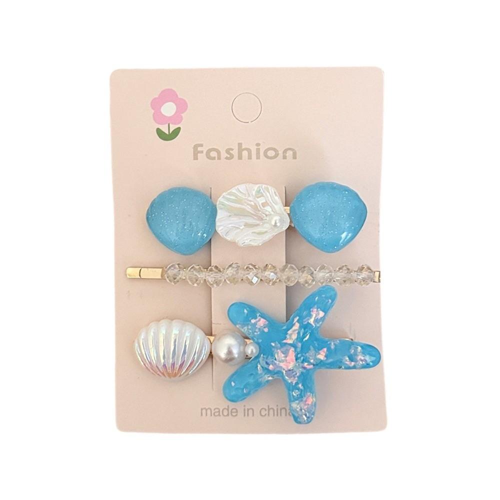 3pcs/Set Ocean Series Shell Starfish Hair Clips Pearl Barrette Princess Headdress  Hair Accessories