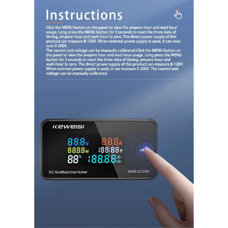 KWS-DC200 Digital Voltmeter 0-200V Voltage Seven Functions Power Energy Meter LED Color Display Wattmeter 0-10/50/100A