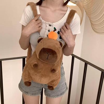 Плюшевый рюкзак Kawaii Capybara для женщин, универсальный забавный мультяшный рюкзак через плечо Capibala, большая вместительная сумка-тоут