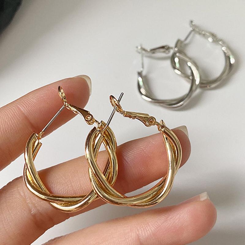 Classic Simple Twisted Weaving Metal Hoop Earrings for Woman 2025 New Vintage Geometric Statement Earrings Zircon Brincos Gift