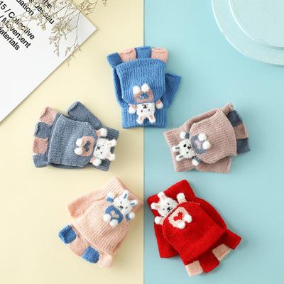 Перчатки с половиной пальца, детские зимние перчатки, ветрозащитные, теплые, плюшевые вязаные перчатки с мультяшным кроликом для маленьких детей, От 3 до 6 лет, для мальчиков и девочек