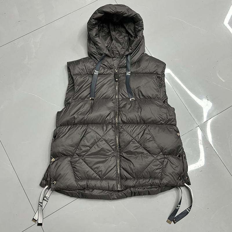Women White Duck Down Vest Hood Casual Sleeveless Jacket Simple Fashionable Autumn Winter