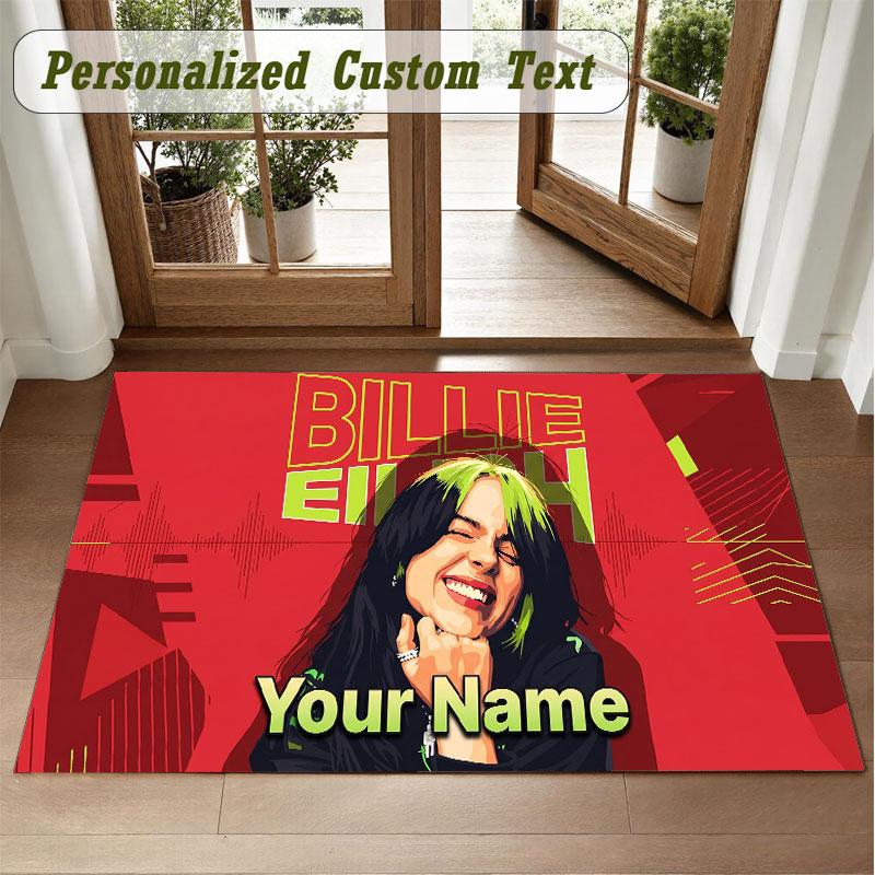 Crystal Velvet Square Rug Custom NameBillie Eilish Pattern Non Slip Home Floor Decor Rug