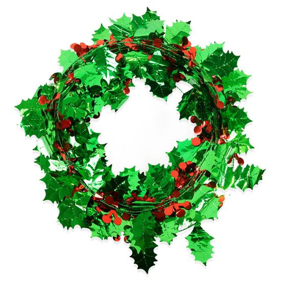 Lightweight Bendable Garland 24.6FT Christmas Wire Garland, Red Green Leaves/Striped Candy/Snowflake Shiny Tinsel Home Holiday Seasonal Ornament