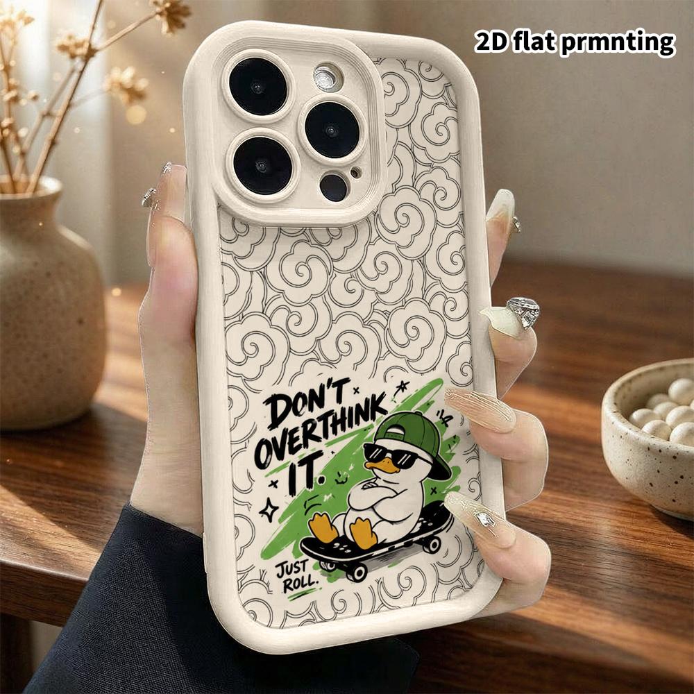 Phone case: 2D flat design suitable for iPhone 18 17 16 15 14 13 Pro tiered protective case, skateboarding little duck, Christmas and Halloween gift