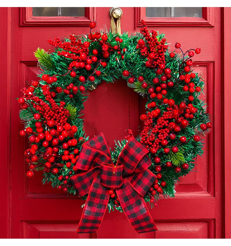 Трансграничный Рождественский Венок с Красным и Черным Клетчатым Бантом и Ягодной Лозой для Украшения Двери