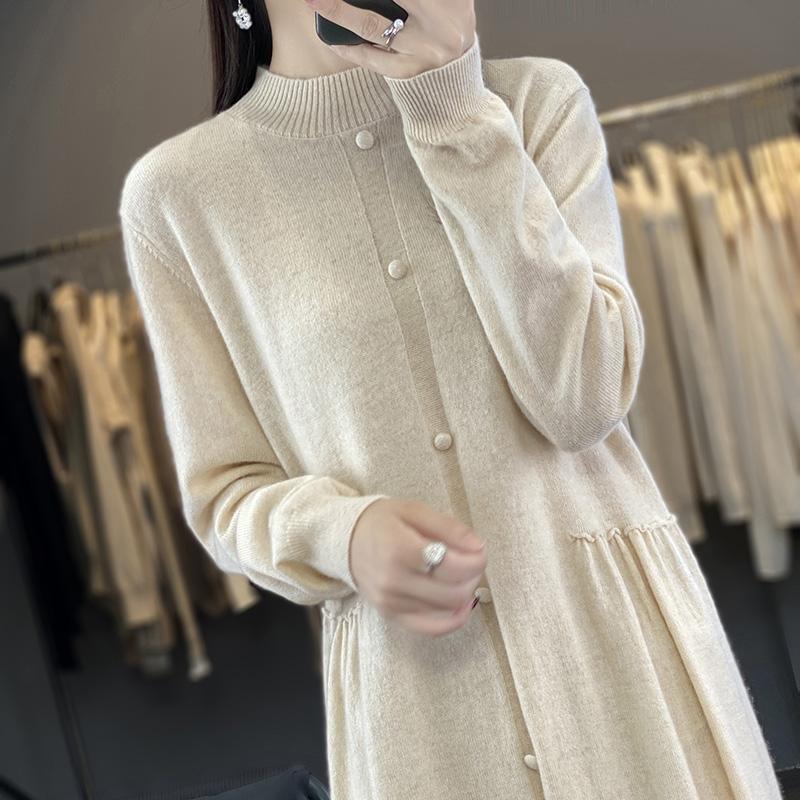 Women's Cashmere Dress Qinghe Cashmere 70% Wool 30% Cashmere Women's Autumn and Winter Cashmere Dress Soft and Warm