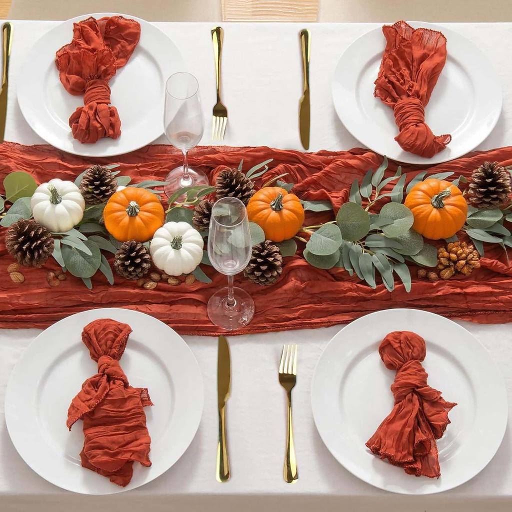 10PCS Terracotta Semi-Sheer Table Runner Gauze Cheesecloth Table Setting Dining Wedding Reception Events Christmas Fall Decor