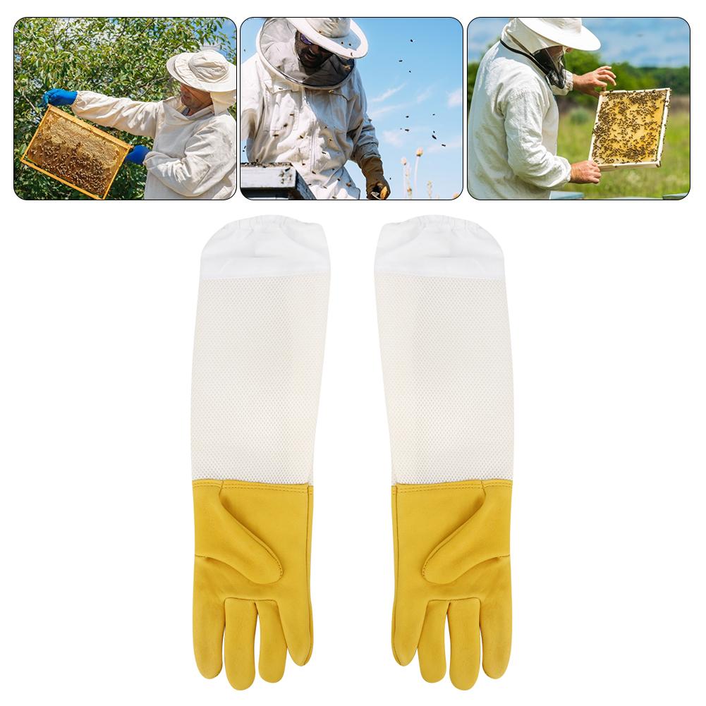 Pair of Beekeeping Protective Gloves Long Mesh Sleeves Beekeepers Working ToolXL