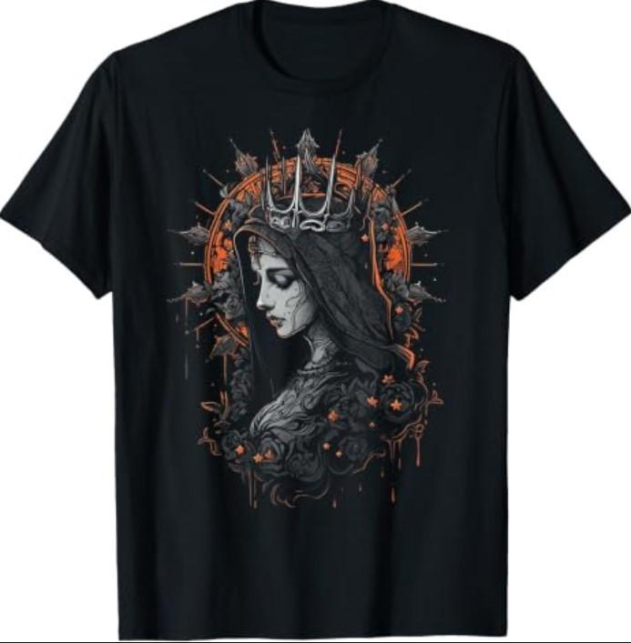 Cool Mother Mary Retro Gothic Goth Catholic Tattoo Art T-Shirt
