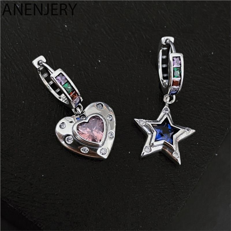 ANENJERY Асимметричные серьги-кольца с радужным цирконием и звездным сердцем, женские аксессуары по индивидуальному дизайну, аксессуары для пожилых людей aretes brincos