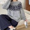 Ретро жаккардовый пуловер с рукавами-фонариками и круглым вырезом, женский, ленивый ветер, свободный, уменьшающий возраст, осенне-зимний, новый вязаный свитер