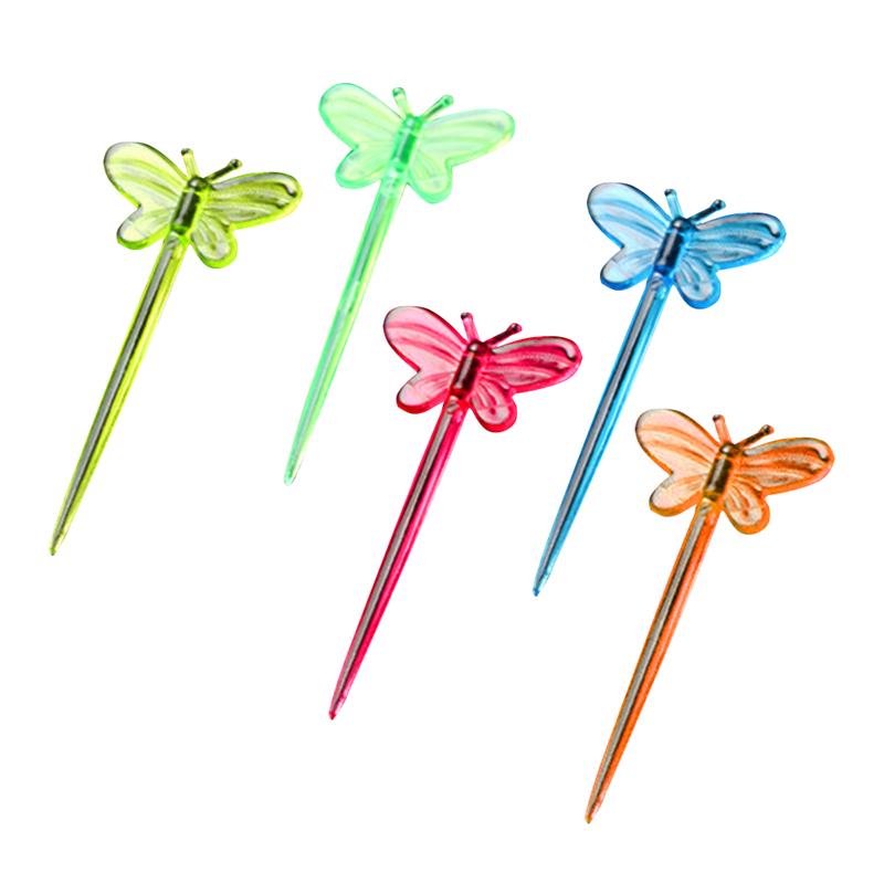 200pcs Disposable Cartoon Fruit Picks Butterfly Toothpicks Plastic Sandwich Appetizer Cocktail Sticks Cake Toppers Cupcake