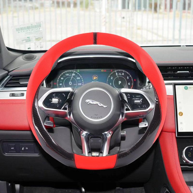 For Jaguar XF XJ-S XJ-6 X-Type XE F-PACE XK8 XK XKR XFR Anti-slip Breathe Leather 38CM Car Steering Wheel Cover Car Accessories