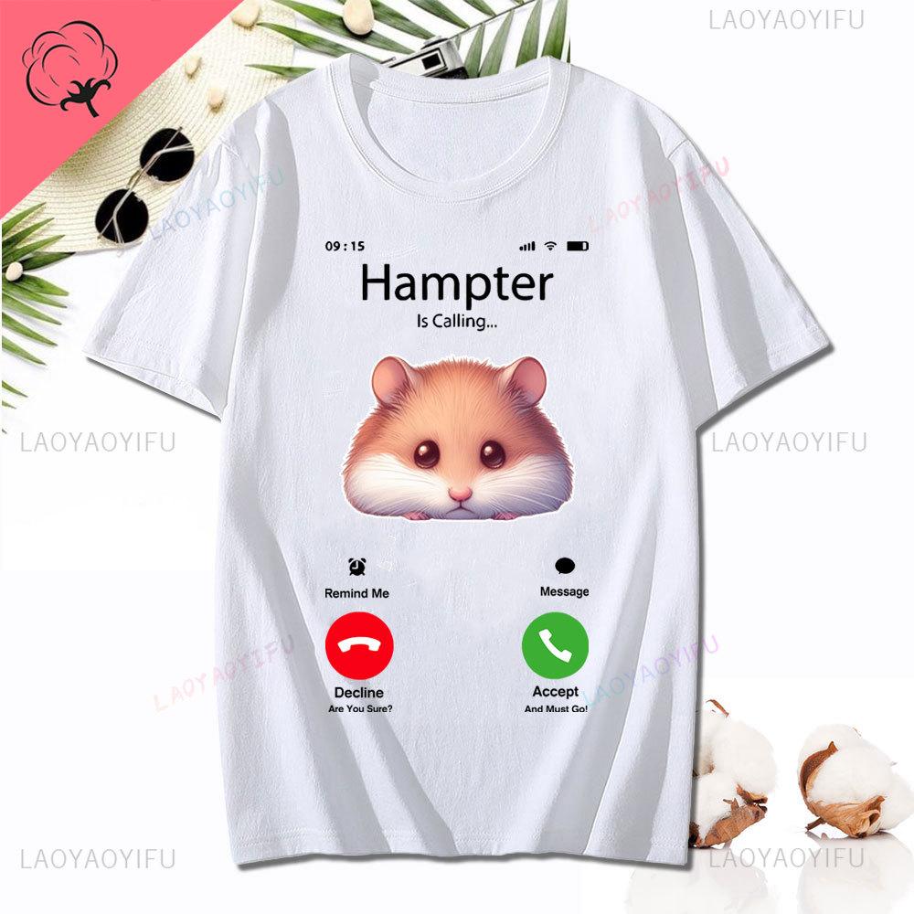 Dank Meme Hamster Staring Front Camera Hampter Calling T-shirt Fashion Cotton Short Sleeve T-shirts Casual Streetwear Unisex Tee Unisex