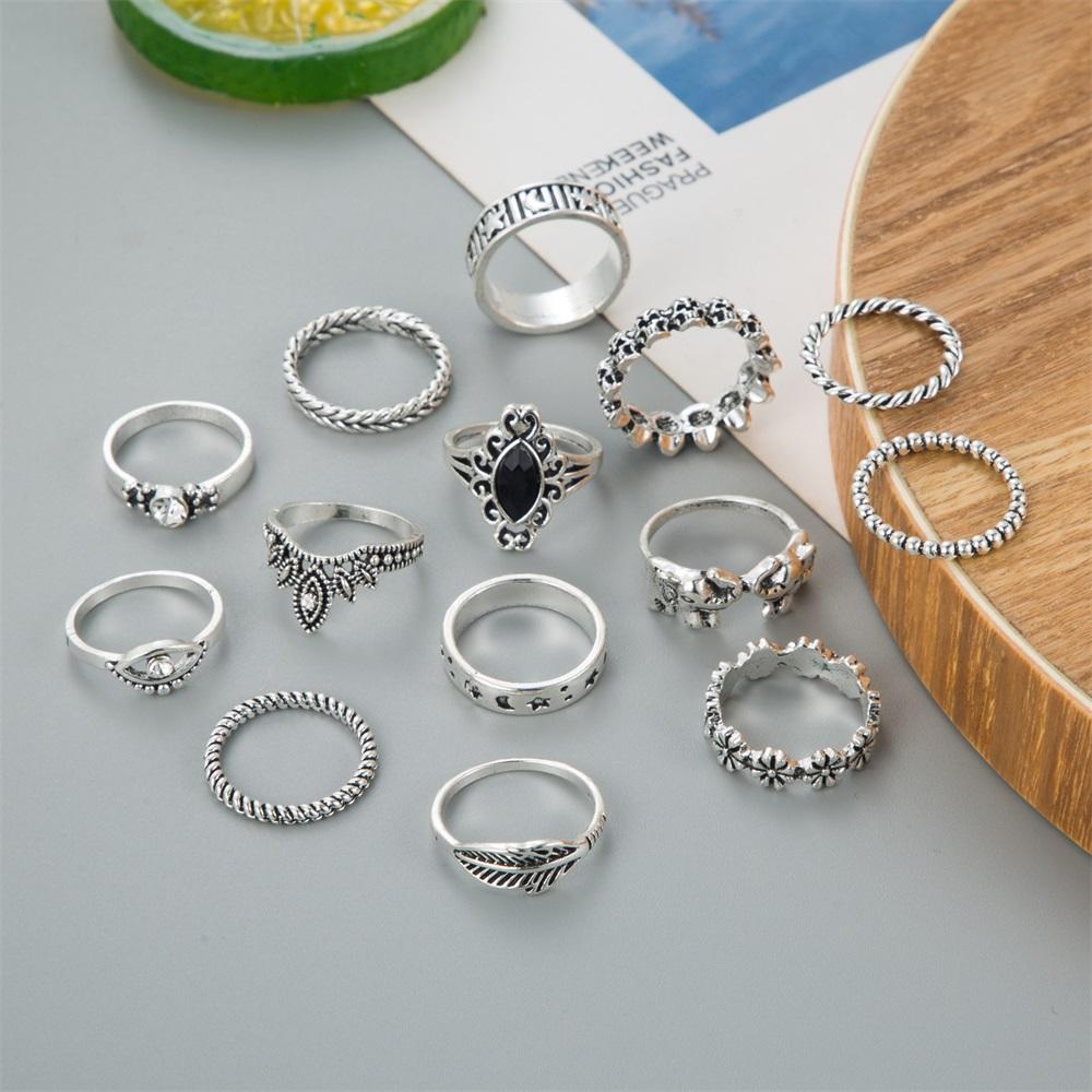 Винтажный комплект колец для женщин, звезда, луна, слон, череп, геометрическое кольцо, ювелирные изделия в стиле хип-хоп