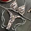2Pcs/Set Sexy Women Bikini Set Leopard Print Halter Bra High Waist Lace-up