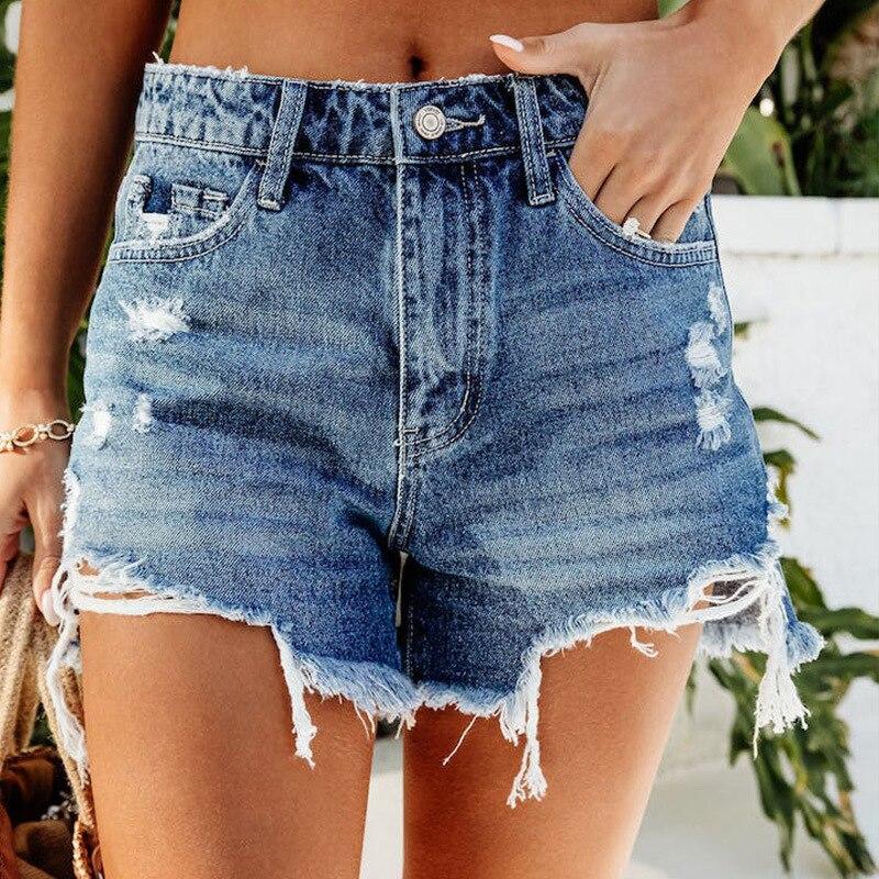 2023 Casual Hole Ripped Blue Shorts Summer High Waist Loose Short Pants Comfort Pocket Denim Shorts Pantalon Vintage Mujer 25671