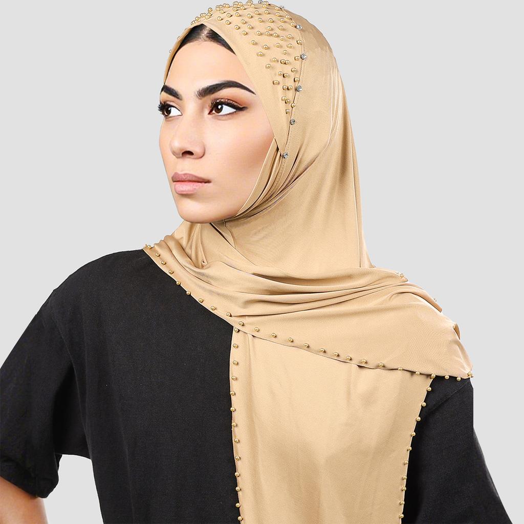 Женский платок на голову, шляпа, платок с бусинами, повязка на голову, платок из молочного шелка высокой эластичности