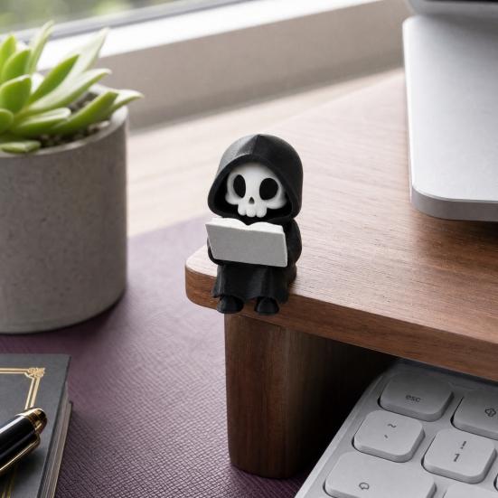 Фигурка Жнеца за чтением, Мини-статуэтка Жнеца из 3D-печати, Милый готический скелет-украшение для книжной полки, Рабочего стола, Полки, Декор для дома на Хэллоуин